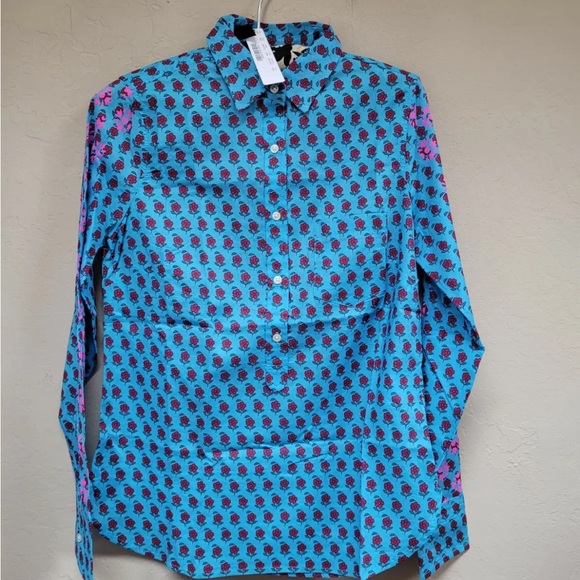 Gorgeous ❤️ J. CREW classic popover shirt in block print overlay NWT - Picture 2 of 10